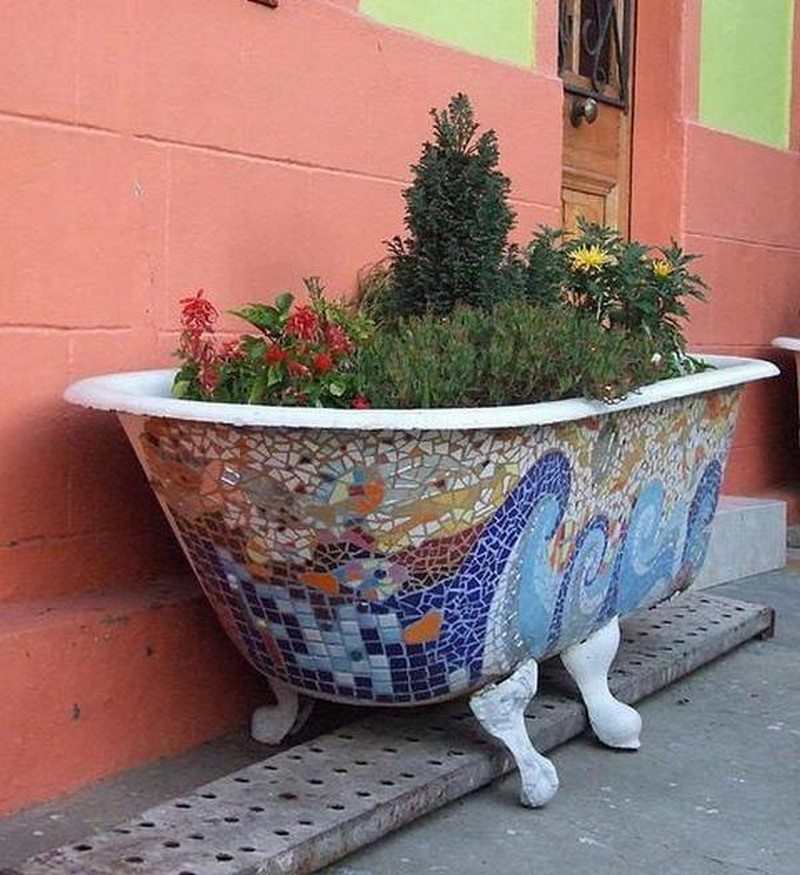 Is this repurposed bath tub mosaic planter a FAIL or WIN?