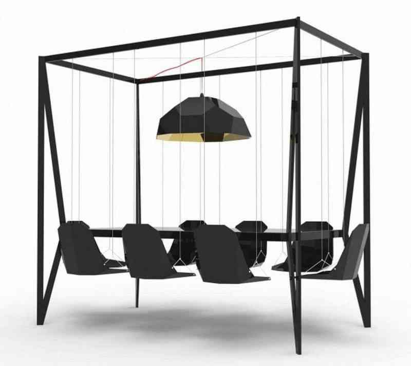 Sweeping under this Swing Table by Duffy London might be easy, but what do you think about eating at it, or using it as a conference table?