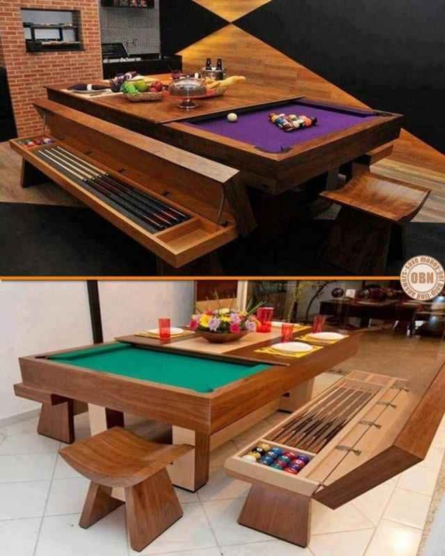 Many people wish they owned a pool table, but just don't have the space. This is a great example of how a bit of creativity allows you to have the best of both worlds - a great dining table, and a pool table for when the meal is over.
