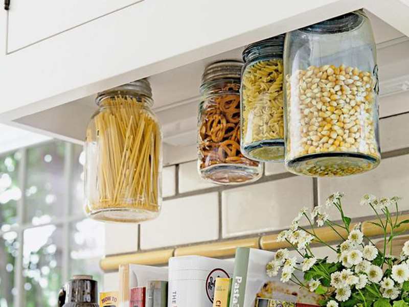14. Hanging Mason Jar Storage - HGTV
