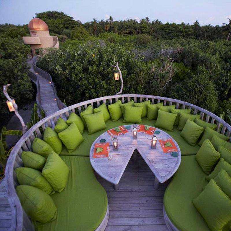 Outdoor dining at the Soneva Fushi Resort in the Maldives...