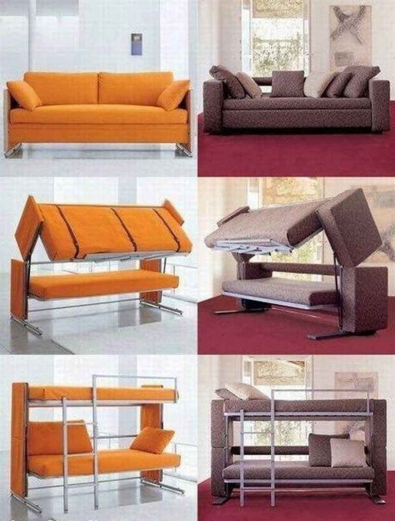 Convertible sofa bed with lift-top table and under-seat storage for small living rooms