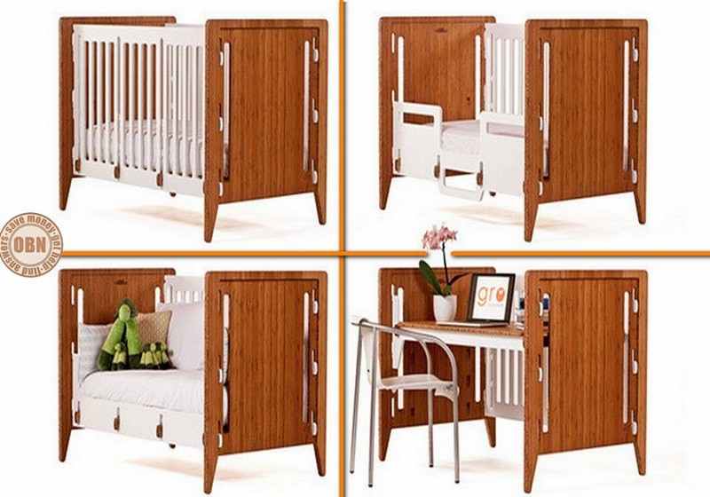 Here’s a baby crib that can be transformed into a toddler’s bed, a day bed and a desk! We give it 10 points.