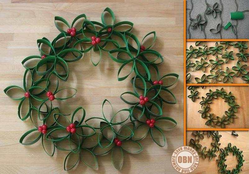 DIY Christmas Wreath Using Toilet Paper Rolls