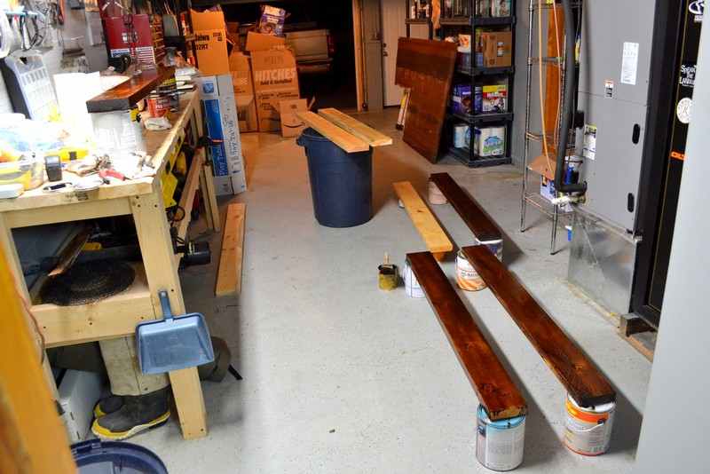 DIY Bookshelf Craft Table - Timber Staining