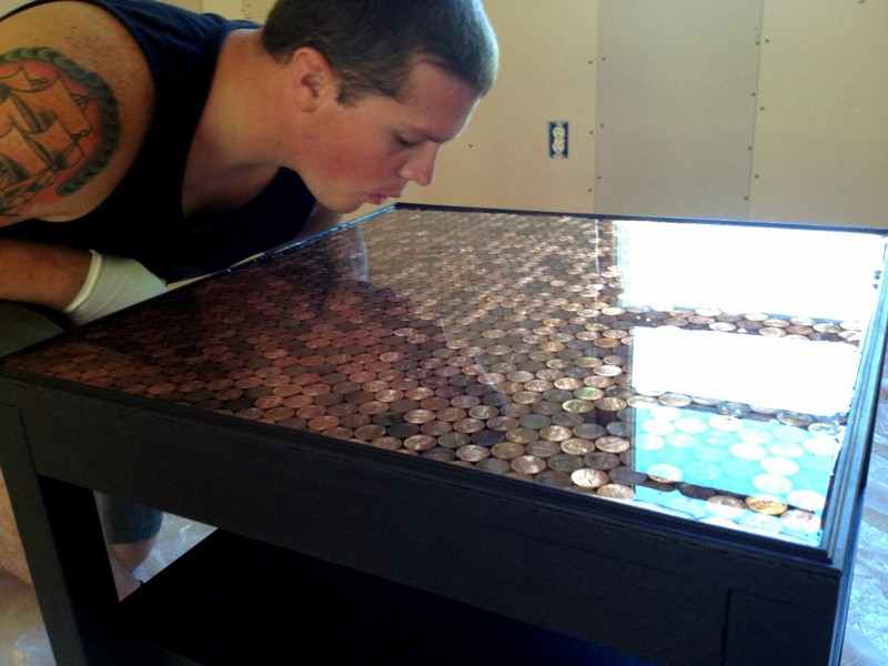 DIY Penny Top Coffee Table