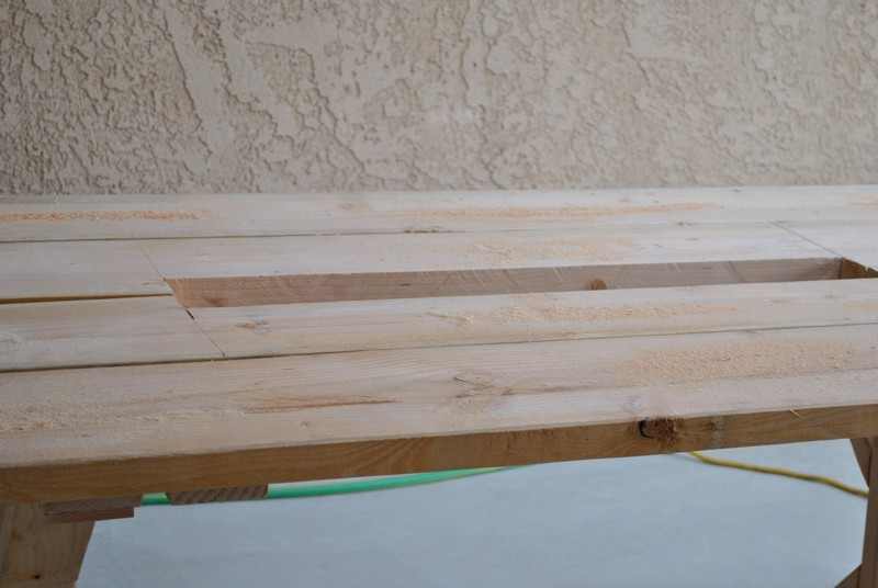 DIY Farm Table with Beer/Wine Coolers - Cutting the center