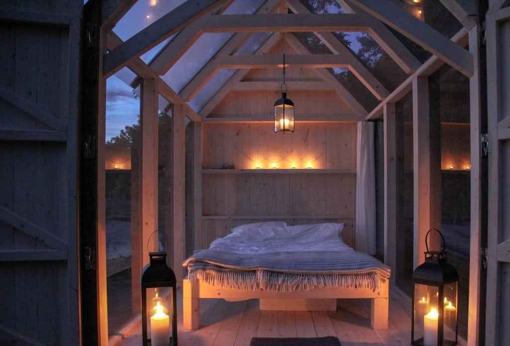 The interiors have nothing else but a bed and built-in shelves.