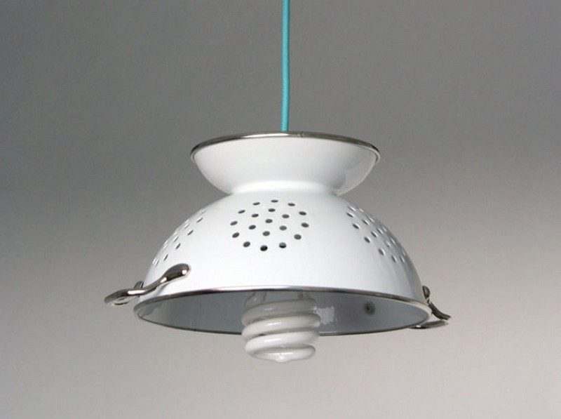 diy colander pendant lamp