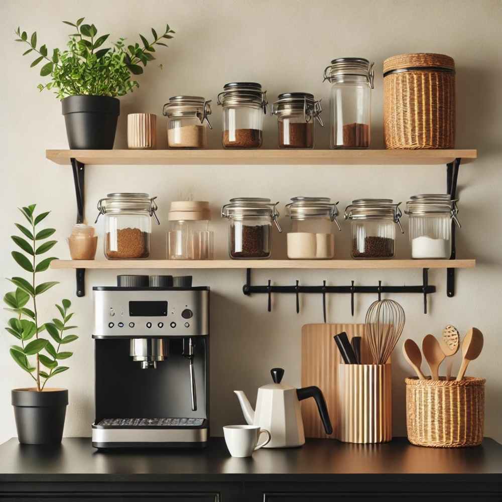 An illustration of a coffee bar organization method.