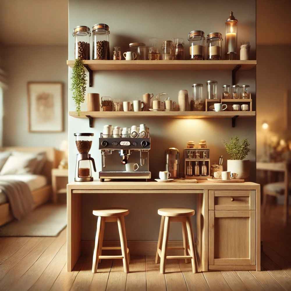 An illustration of a coffee bar organization method.