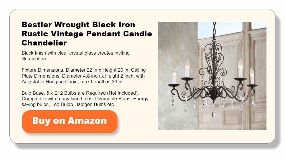 Bestier Wrought Black Iron Rustic Vintage Pendant Candle Chandelier