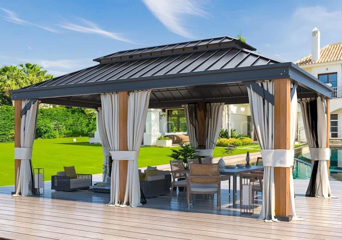 A stunning black steel gazebo