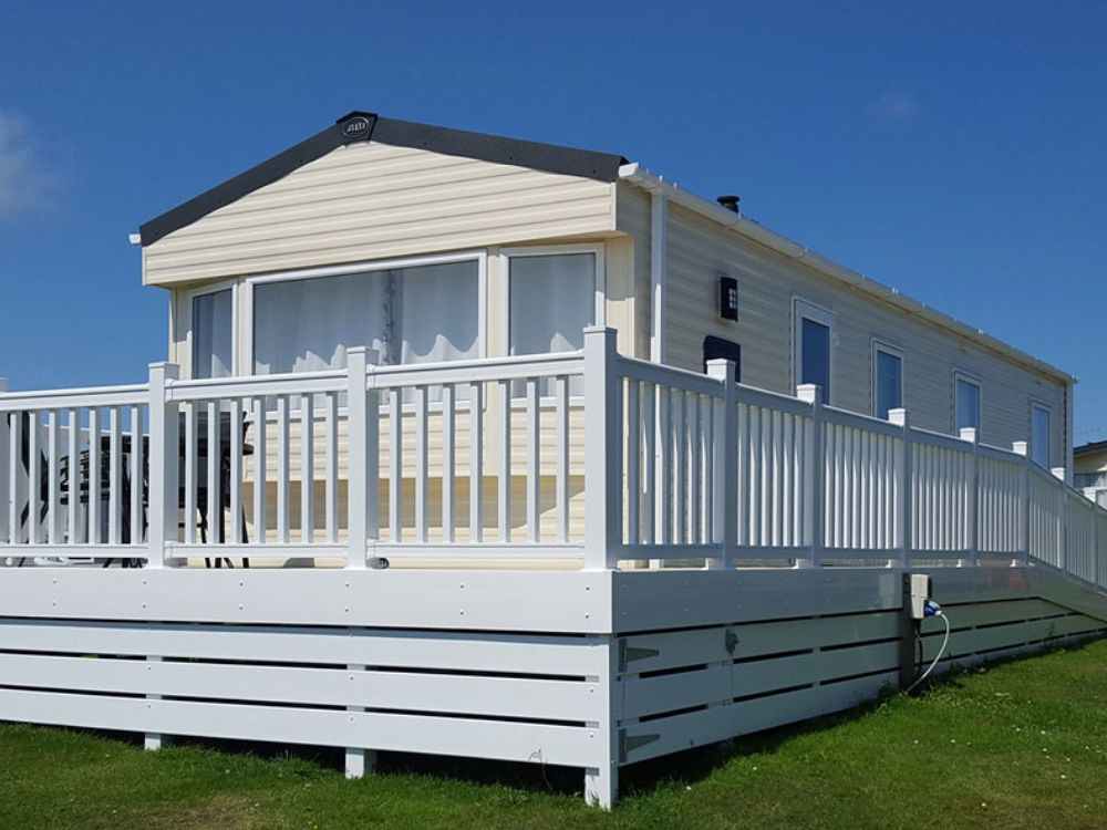 An image of a house with a skirted deck. 