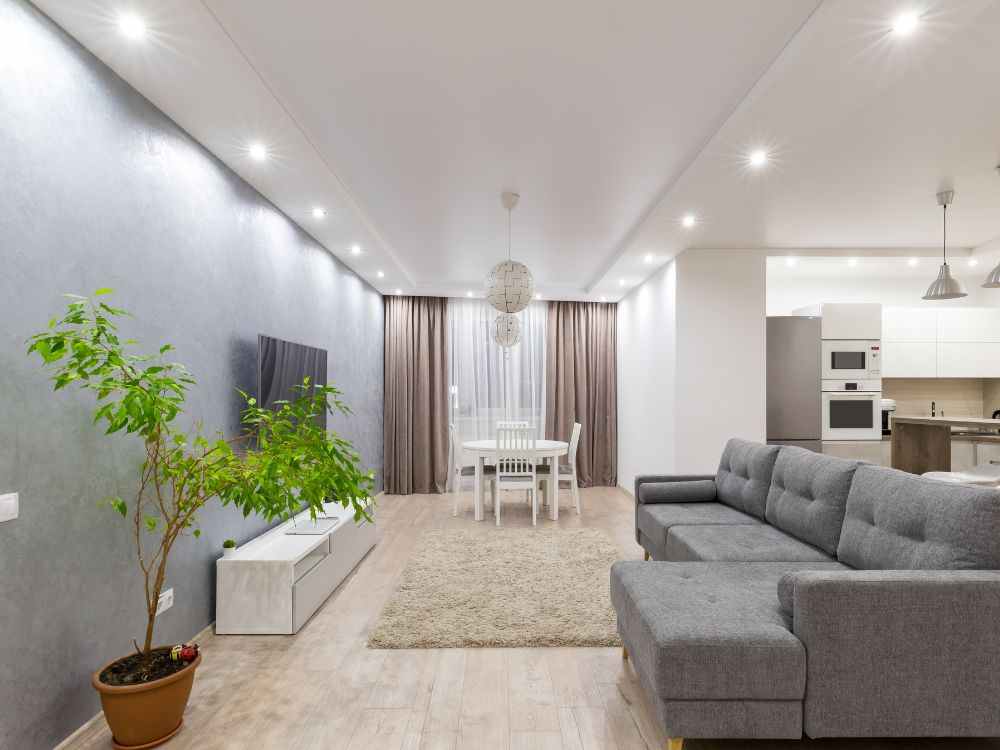 An image of an open plan studio apartment layout.