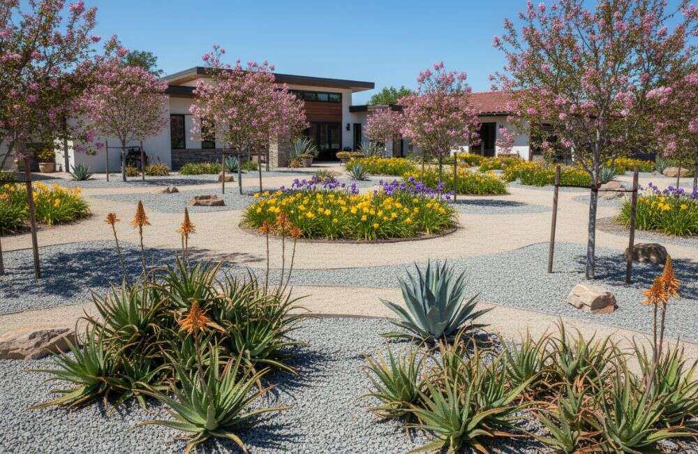 An image of a garden with fire-resistant plants.