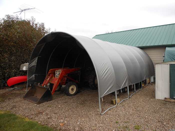 Old trampoline turned shed