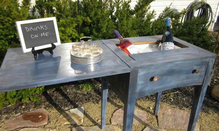 Old sewing table turned drink station
