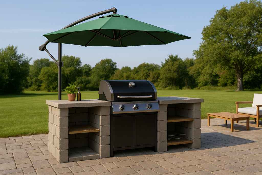 An image of a cinder block grill station.