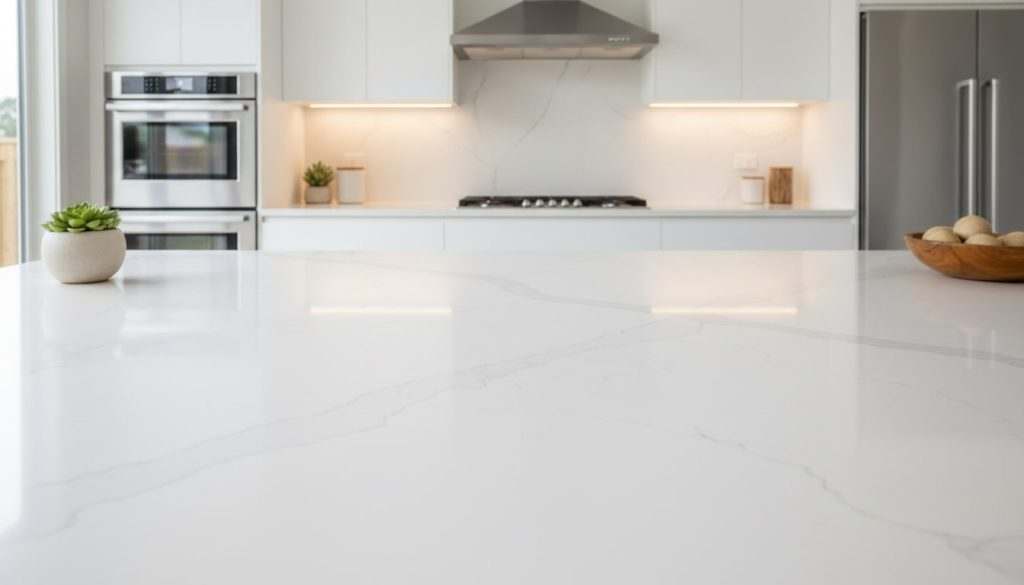 An image of an installed quartz countertops for an article about installing this type of countertop for homes.