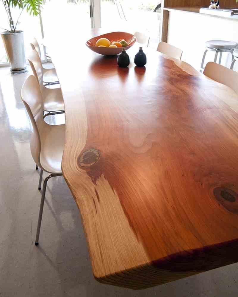 Eichler kitchen refurbished - the table was made by the home's owner from a redwood slab