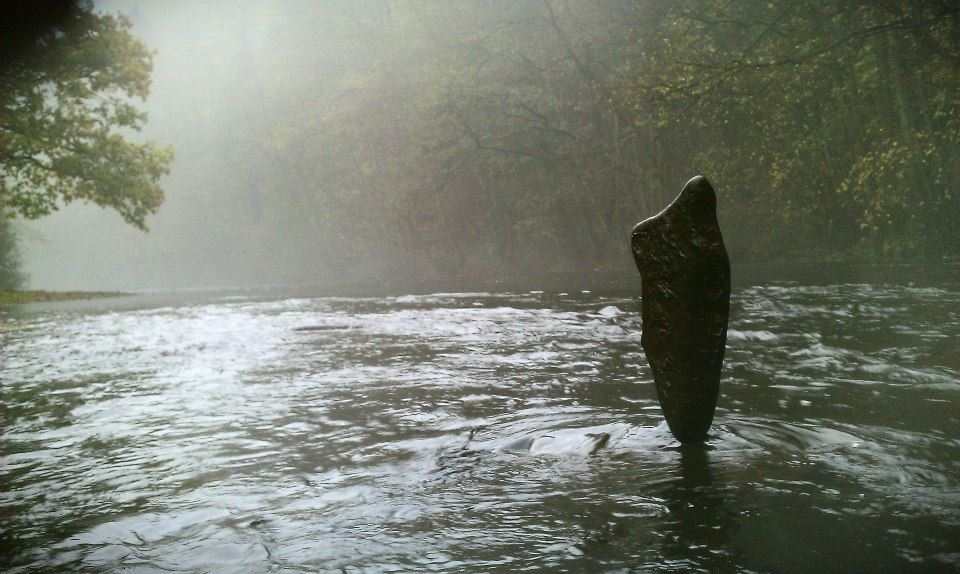 Stone balancing 'a beautiful misty morning'