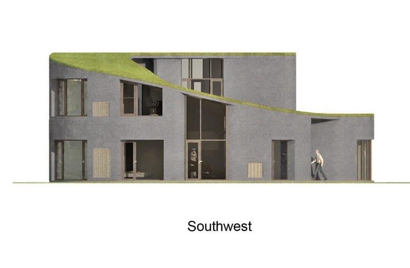 Stone and green - Southwest Elevation