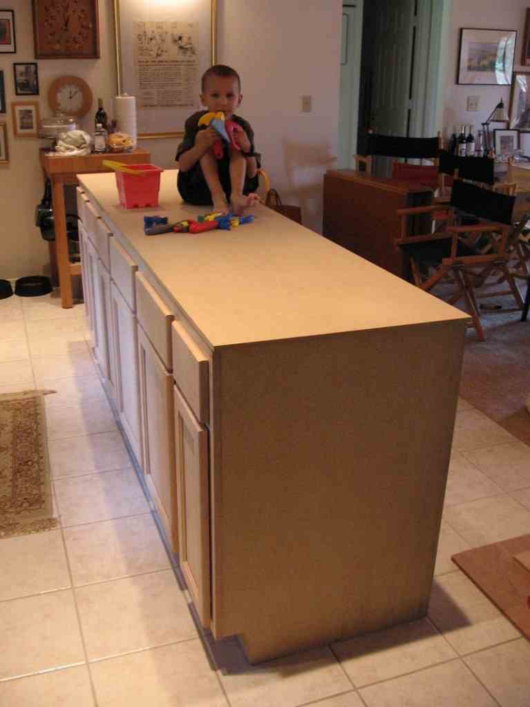 DIY Kitchen Island Cabinet - Sanded and shimmed