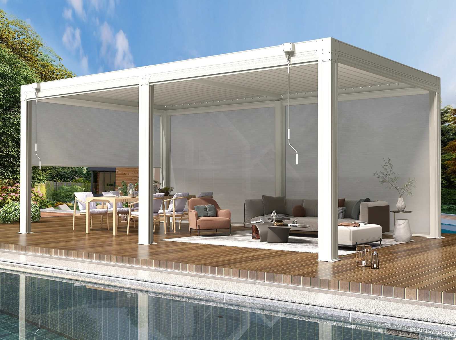 This metal gazebo includes a waetherproof louvre roof to keep out rain or let in sunshine!