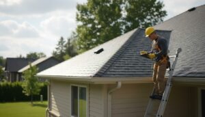 An image of a contractor working on a roofing project.